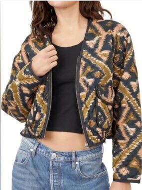 Free People Peggy Tribal Print Quilted Zip-Down Jacket Ikat Size Medium NWOT
